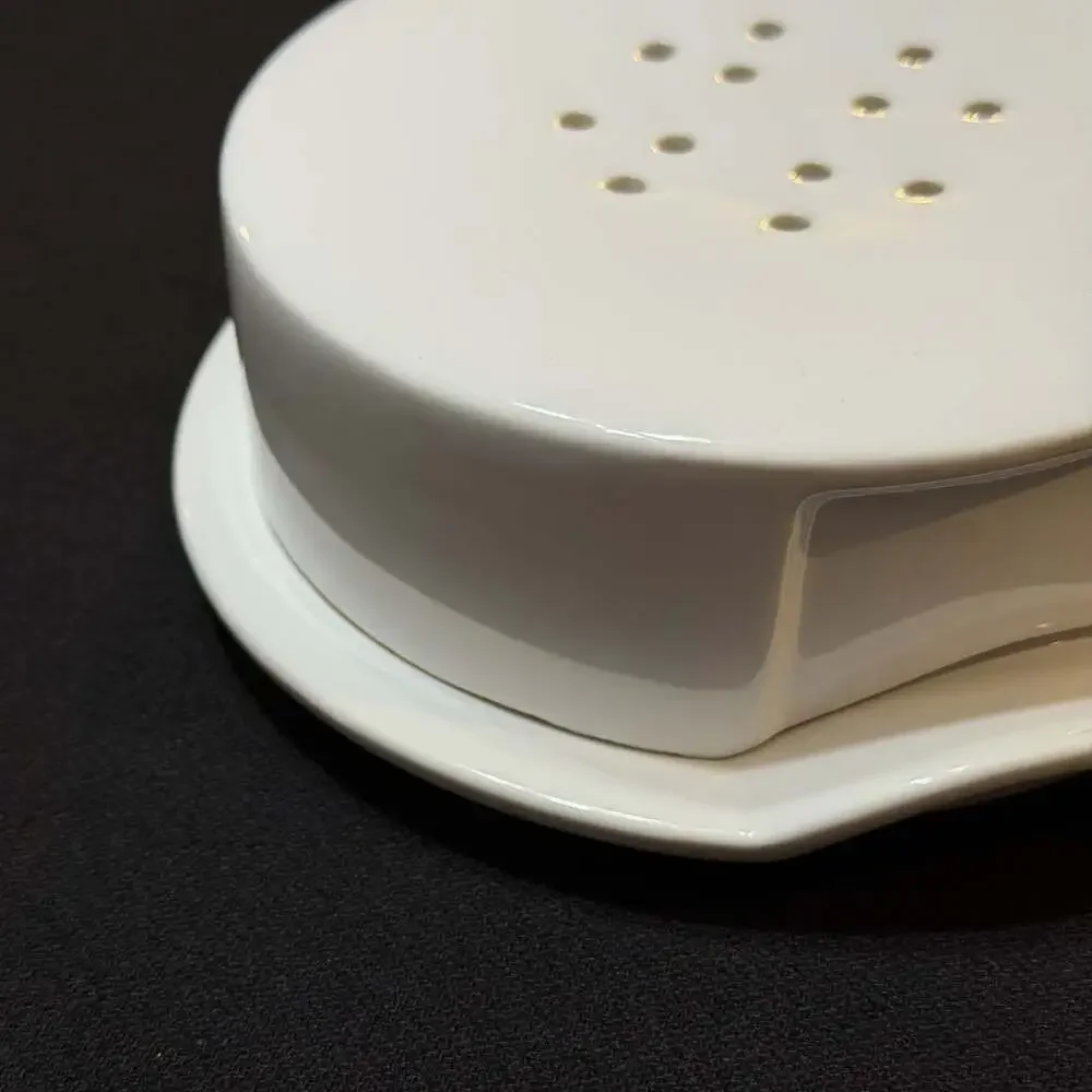 Crate & Barrel White Stoneware Brie Baker Cheese Dish with Vented Lid
